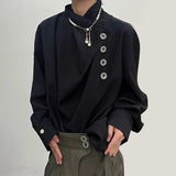 Aidase Men Irregular Casual Long Sleeve Tops 2024 New Genderless Fashion Japanese Retro Solid Color Loose High Collar Clothing Unisex aidase-shop