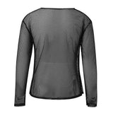 Aidase Mens Sexy See-Through Mesh Long-Sleeved Top 2024 New Genderless Nightclub Individuality Youthful Thin Low-Cut T-Shirt Unisex aidase-shop