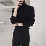 Aidase Autumn Winter Boyfriend Spliced Head Stand Collar Zipper Screw Thread Fashion Solid Loose Casual Long Sleeve Knitted Tops aidase-shop