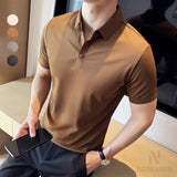 Aidase Men's Summer Short Sleeve Golf Shirt, Magnetic Buckle High-Grade Thin Polo Shirt, Waffle Seamless Thin Short Sleeve Top aidase-shop