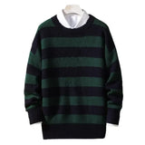 Aidase Plus Size Men Sweater Stripe Round Neck Loose Pullover Male Jumper Spring Sweater for Men Work Daily Wear Men Striped Pullovers