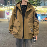 Aidase Fashion Men's Spring Autumn Functional Jacket WaterProof Hooded Outdoor Solid Color Aviator Outerwear Casual Punk Men's Clothing aidase-shop