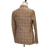 Aidase Cenne Des Graoom New Brown Plaid Suits for Men Double Breasted 2 Pcs Set Blazer Jacket Pants Wedding Party Meeting Office