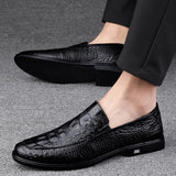 Aidase Men’s Casual Genuine Leather Shoes Brand Comfort Slip on Formal Business Loafers Men Crocodile Pattern Black Male Driving Shoes aidase-shop