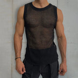 Aidase Men's Sexy See-through Mesh Vest Top T-shirt Casual Mesh Transparent Sleeveless Top Vest Beach Muscle Men Super Cool Clothing aidase-shop