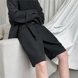 Aidase Summer Suit Shorts Men Fashion Business Dress Shorts Men Streetwear Loose British Style Suit Shorts Men Black Formal Shorts aidase-shop