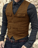 44.28Aidase Men's Suit Vest Brown Burgundy Herringbone Wool Tweed Vintage Steampunk Waistcoat Formal Business Vests for Men Wedding aidase-shop