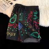 Aidase American Retro Cashew Flower Knitted Shorts Men's Loose Summer High Street New High Street Trendy Letter Print Beach Half Pants aidase-shop