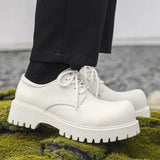 Aidase Thick Sole Casual Genuine Leather Dress Shoes Men Platform Heighten Japan Harajuku Korean Streetwear Fashion Shoes White