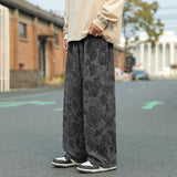 Aidase Summer Casual Pants Elastic Waist Straight Wide Leg Printed Pants Baggy Japanese Lightweight Trousers aidase-shop