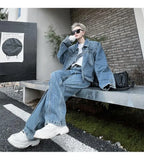 Autumn Korean Fashion Denim Set Men High Level Design Solid Color Denim Coat+Jeans Unisex Y2K Clothes Harajuku Two Piece Sets aidase-shop