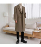 Aidase Autumn Winter Long Warm Camel Black Woolen Coat Men Double Breasted Korean Style Wool Blends Overcoat with Back Slit aidase-shop