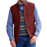 Aidase Herringbone Men Vest Blue Stand Collar Wedding Tweed Male Gentleman Business Waistcoat For Wedding Banquet Set aidase-shop