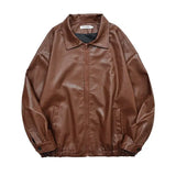 Aidase Pu Leather Jacket Men Brown Retro Motorcycle Jacket Autumn Korean Fashion Fried Street Loose Zipper Bomber Jacket Learher Coats aidase-shop