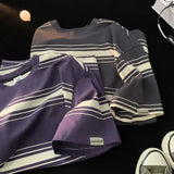 Aidase Heavy Striped Short-sleeved T-shirt Men in Summer New Style Japanese Loose Cotton Boys Half-sleeved T-shirt Men Women Freshing aidase-shop