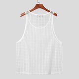 Aidase Men Tank Tops Plaid Mesh Transparent O-neck Sleeveless Sexy Male Vests Streetwear Fashion Casual Men Clothing S-5XL aidase-shop