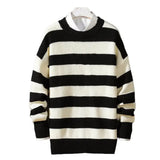 Aidase Plus Size Men Sweater Stripe Round Neck Loose Pullover Male Jumper Spring Sweater for Men Work Daily Wear Men Striped Pullovers