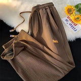 Aidase Simplicity Trend Summer Casual Pants Men's Elastic Waist Drawstring Pocket Quick Drying Thin Ice Silk Wide Leg Straight Trousers aidase-shop