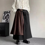 Aidase  Men Double Layer Chinese Calligraphy Splicing Irregular Culottes 2024 New Genderless Waist Strap Loose Wide Leg Pants Unisex aidase-shop