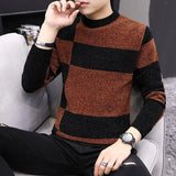 Aidase Contrasting Colors Spliced Pullovers Knitted Men's Clothing Korean Round Neck Autumn Winter Vintage Casual Long Sleeve Sweaters