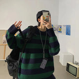 47.74Aidase Striped Knitted Sweater Men Women Vintage Tate Langdon Loose Sweaters Harajuku Green Warm Autumn Jumper Pullover Unisex Casual aidase-shop