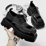 Aidase Men's Japan Karajuku Korean Style Fashion Glossy Streetwear Thick Platform Casual Black Leather Shoes Lace Up Sneakers Shoes aidase-shop