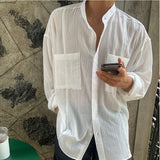 Aidase Beach Long Sleeve Linen Shirt, Men's Solid Color Loose, South Korea Popular Leisure Linen Shirt, Travel & Outdoor Wear aidase-shop