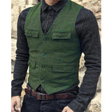 44.28Aidase Men's Suit Vest Brown Burgundy Herringbone Wool Tweed Vintage Steampunk Waistcoat Formal Business Vests for Men Wedding aidase-shop