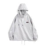 Aidase Men Hooded Sweatshirt Gray and White Striped Seersucker Pullover Top Spring and Summer Breathable Men's Clothes Hoodies aidase-shop