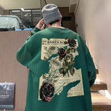 Aidase Autumn Rose Floral Print Sweatshirt Vintage West Coast Round Neck Pullover Top Loose Casual Hiphop Men Women Clothing aidase-shop