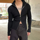 Aidase  Men T Shirts Solid Knitted Zipper Turtleneck Long Sleeve Casual Men Clothing Streetwear Autumn Fashion Tee Tops aidase-shop