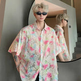 Aidase Transparent Floral Handsome Shirts Summer Thin Fashion Casual Streetwear Loose Shirt Breathable Short Sleeve Men's Clothing