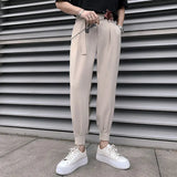 Aidase Trousers for Men Plus Big Size White Pleated with Belt 9 Cropped Elegant Up Stylish Man Suits Pants Korean Style Clothes aidase-shop