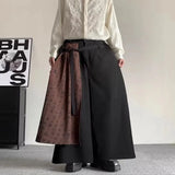 Aidase  Men Double Layer Chinese Calligraphy Splicing Irregular Culottes 2024 New Genderless Waist Strap Loose Wide Leg Pants Unisex aidase-shop