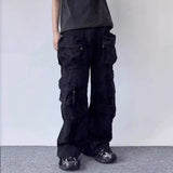 Aidase Y2k Multi-pockets Straight Baggy Cargo Pants for Men Pantalones Hombre Black Overalls Streetwear Loose Casual Trousers Oversized aidase-shop