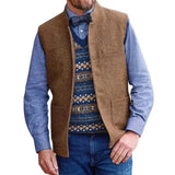 Aidase Herringbone Men Vest Blue Stand Collar Wedding Tweed Male Gentleman Business Waistcoat For Wedding Banquet Set aidase-shop