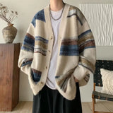 Aidase winter outfits men 2024 Autumn Winter New Men Oversize Loose Knitted Jackets Male Contrast Color Striped Cardigan Mens V-neck Sweater Coats