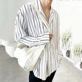 Aidase  Men Striped Shirt Lapel Long Sleeve Double Breasted Korean Men Clothing Streetwear Loose Fashion Casual Male Shirts aidase-shop