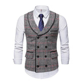 Aidase Men's Fashion Double Breasted Vest V-neck Casual Gentleman Waistcoat Wedding Business Suit Vest aidase-shop