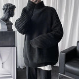 Korean Fashion Turtleneck Sweater Men Streetwear Oversized Knitted Sweaters Men Clothing Trend Sweaters Male Solid Pullover aidase-shop