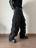 Aidase  Spring Autumn Cool Black Wide Leg Cargo Pants Multi Pockets Long Techwear Clothes Handsome Trousers Streetwear aidase-shop