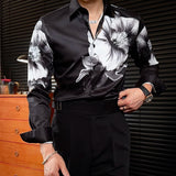 Aidase Flower Shirt Men High Quality Rhinestones Shirt For Men Streetwear Black White Shirt Men Social Club Outfits Camiseta Masculina aidase-shop