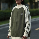 Aidase Vintage Retro Raglan Sleeve Cardigan Knitted Jacket Men's Japanese Fashion Trend Stand Collar Loose Men's Knitted Sweater Urban aidase-shop