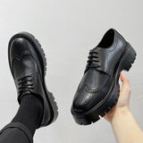 Aidase British Style Brogue Shoes for Men Business Casual Fashion Commute Thick Sole Leather Shoes Male Platform Wedding Dress Shoes aidase-shop