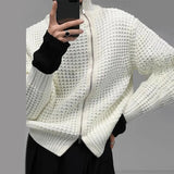 Aidase winter outfits men Men Sweater Plaid Hollow Two-Way Zipper Knit Sweater Autumn Fashion Streetwear Solid Color Casual Long-Sleeve Top Men'S Clothing