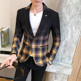 Aidase Spring New Colorblock Plaid Blazer Men Slim Casual Man Blazers Wedding Business Party Clothing Dress Coat Blazer M-3XL aidase-shop