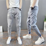 Summer men's thin foot casual jeans pants solid color elastic bouques spirit small guy foot trend men's pants aidase-shop