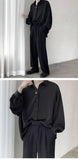 Aidase Black Long-sleeved Shirts Men Korean Comfortable Blouses Casual Loose Single Breasted Shirt With Tie aidase-shop