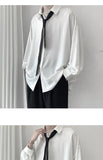 Aidase Black Long-sleeved Shirts Men Korean Comfortable Blouses Casual Loose Single Breasted Shirt With Tie aidase-shop