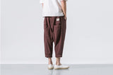 Aidase  Black Linen Cropped Trousers 2019 Ethnic Style Harem Pants Mens Baggy Pants Summer Japanese Loose Joggers aidase-shop